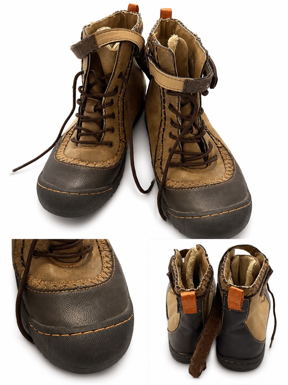 J-41 Adventure On women’s vegan faux-fur lined lace-up ankle boots, size 8.5M.